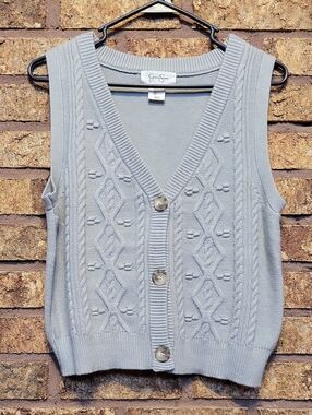 Jessica Simpson Light Green Cable Knit Button-Front Sweater Vest Size L Fall
